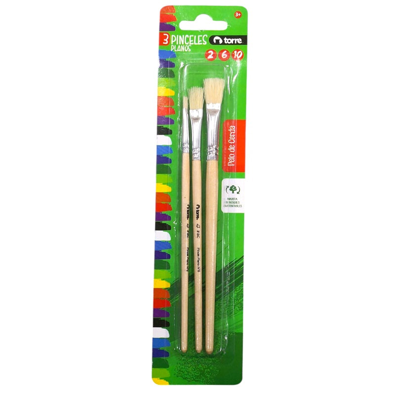 Set 3 Pinceles Planos 2-6-10 Torre