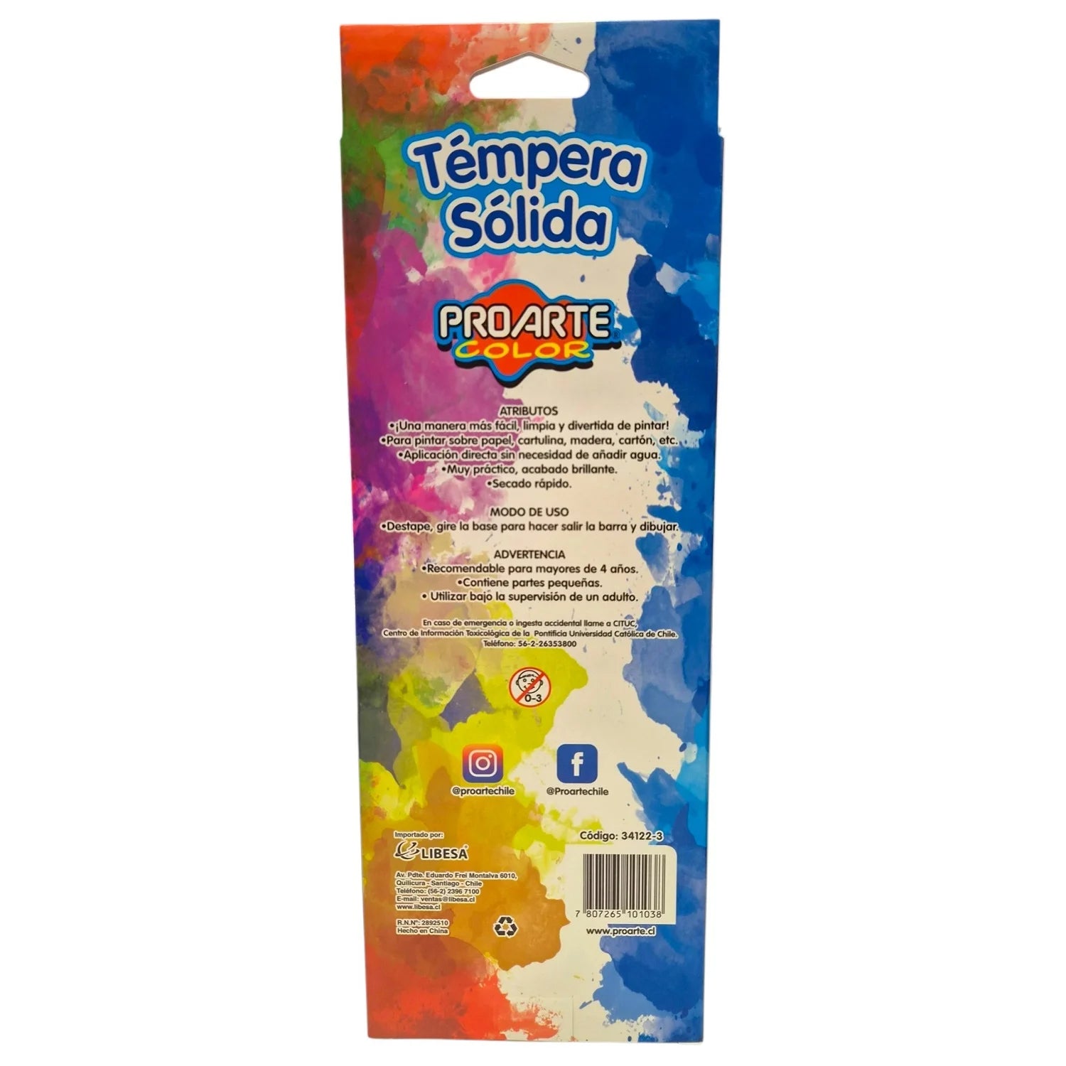 34122-3 tempera solida 12 colores proarte