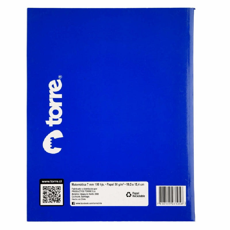 Cuaderno Doblez Liso 100 Hojas Cuadro 7mm Torre