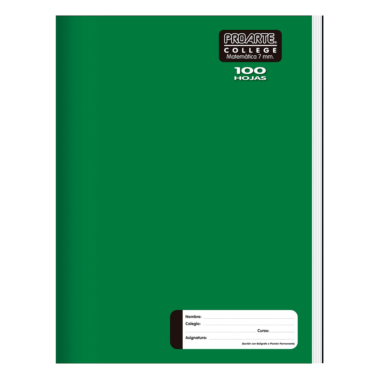 Cuaderno College Liso 100hjs Cuadro 7mm Proarte