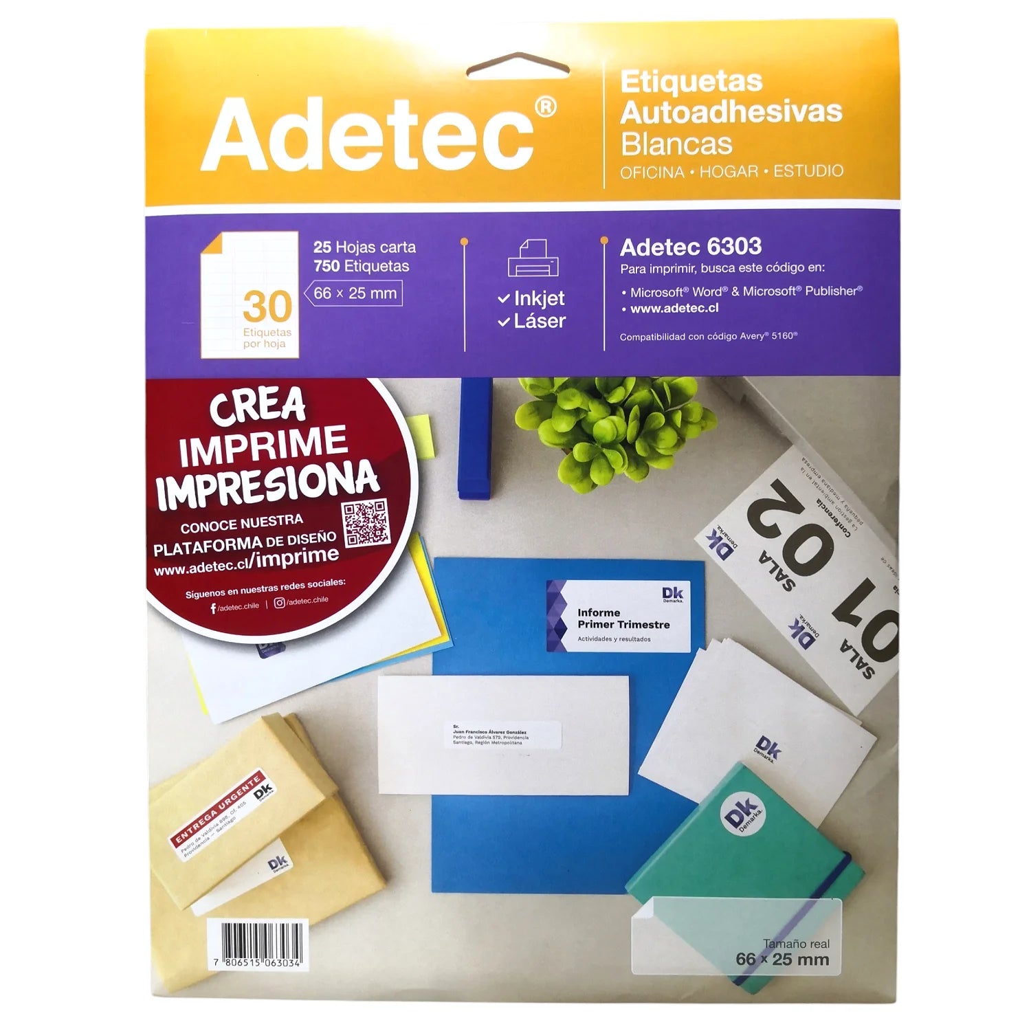 etiquetas autoadhesivas 66x25mm