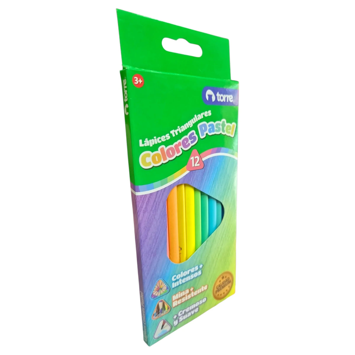 lapices triangulares torre 12 colores pasteles