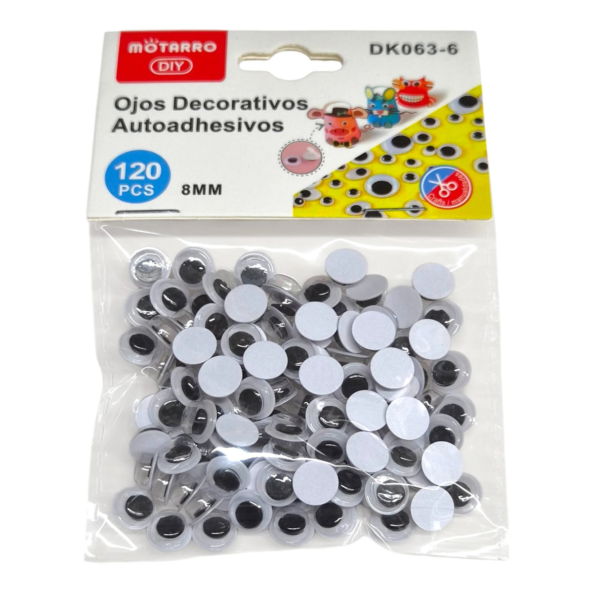 Ojos locos adhesivos redondos 8 mm 120 unidades