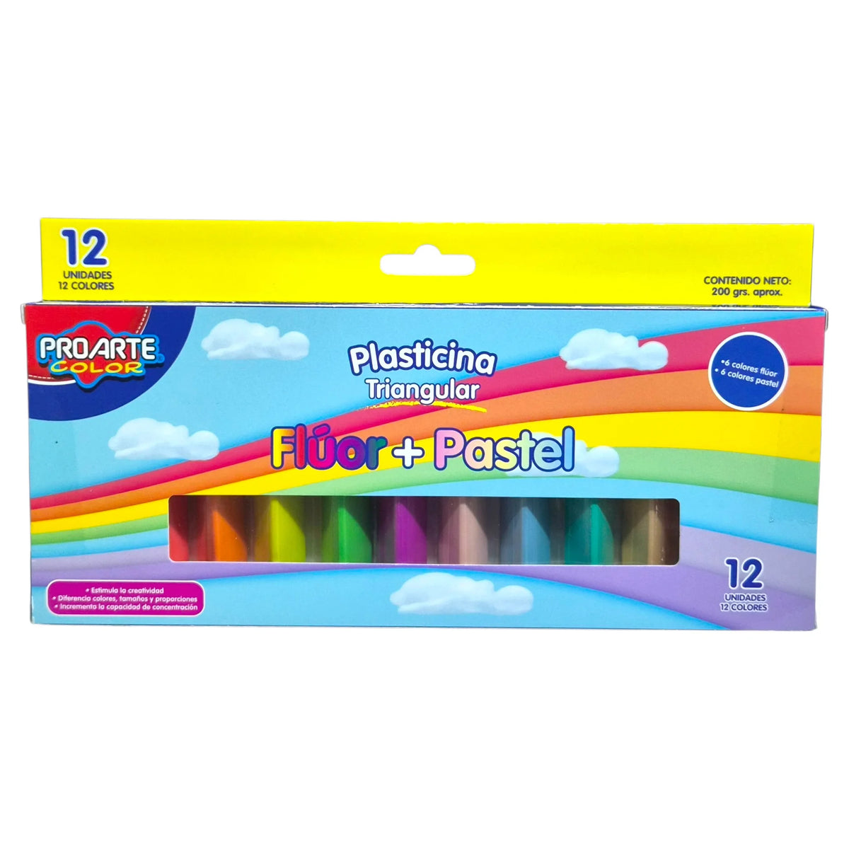 plasticina fluor y pastel 12 colores proarte